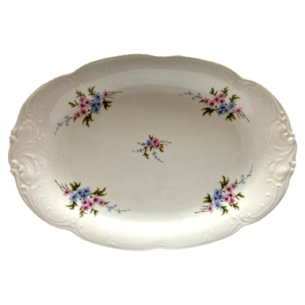 Wawel Rose Garden Vintage Polish Fine Porcelain Rimmed Serving Platter 13" X 9"